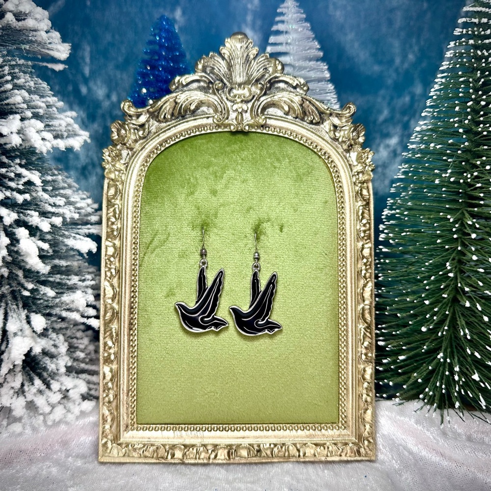 Vintage Black Peace Dove Earrings